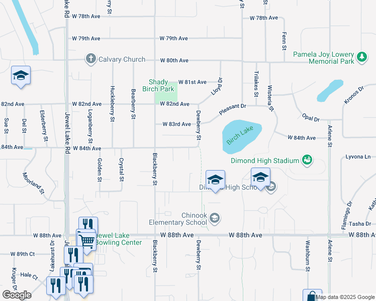 map of restaurants, bars, coffee shops, grocery stores, and more near 3416 West 84th Avenue in Anchorage