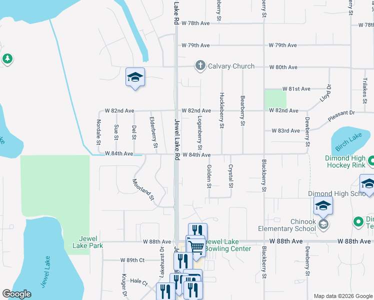 map of restaurants, bars, coffee shops, grocery stores, and more near 8345 Jewel Lake Road in Anchorage