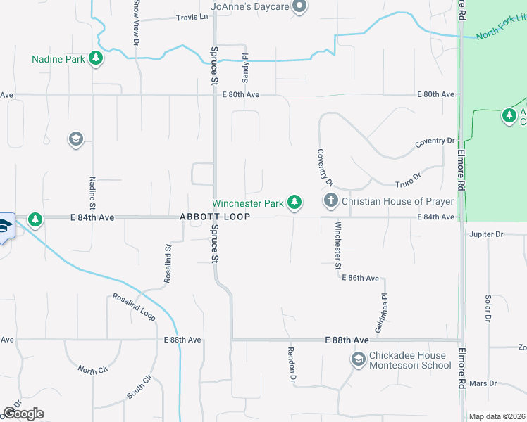 map of restaurants, bars, coffee shops, grocery stores, and more near 3521 East 84th Avenue in Anchorage