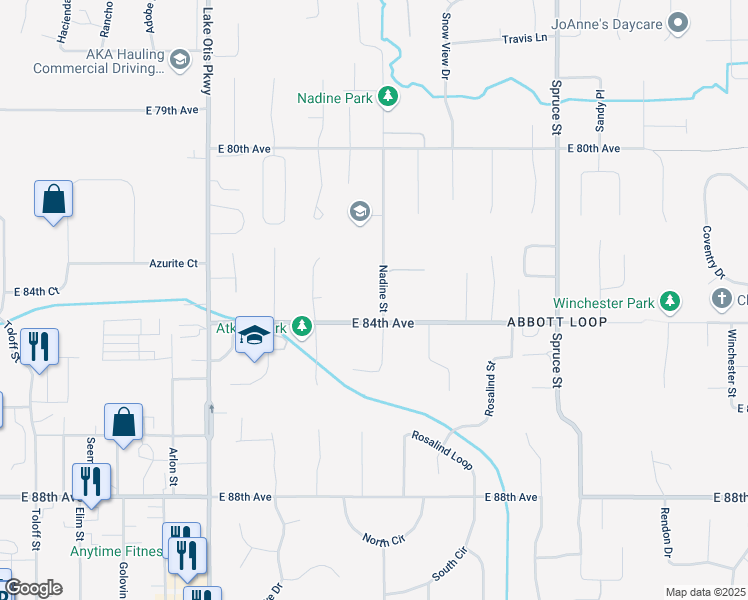 map of restaurants, bars, coffee shops, grocery stores, and more near 2930 East 84th Avenue in Anchorage