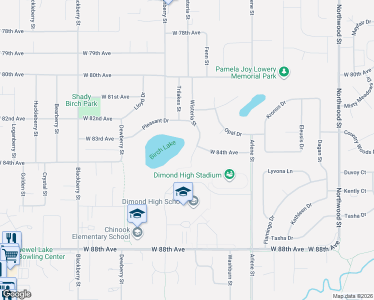 map of restaurants, bars, coffee shops, grocery stores, and more near 8430 Wisteria Street in Anchorage