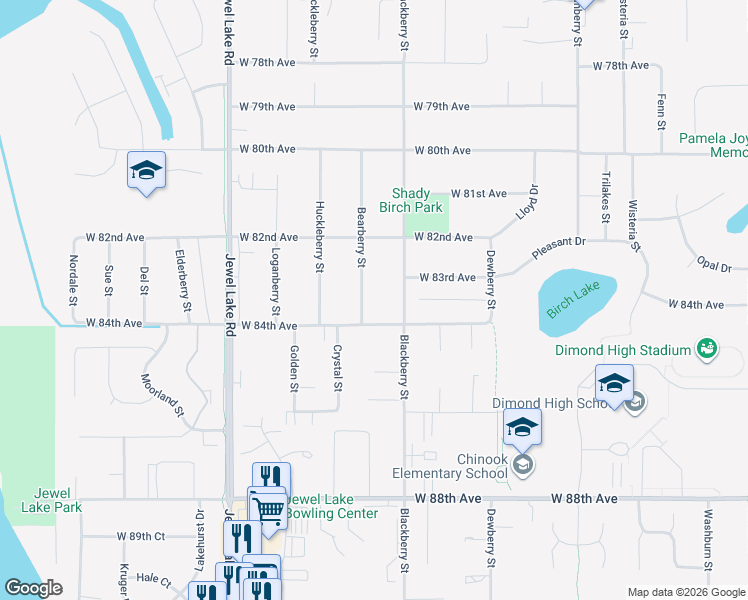 map of restaurants, bars, coffee shops, grocery stores, and more near 3550 West 84th Avenue in Anchorage