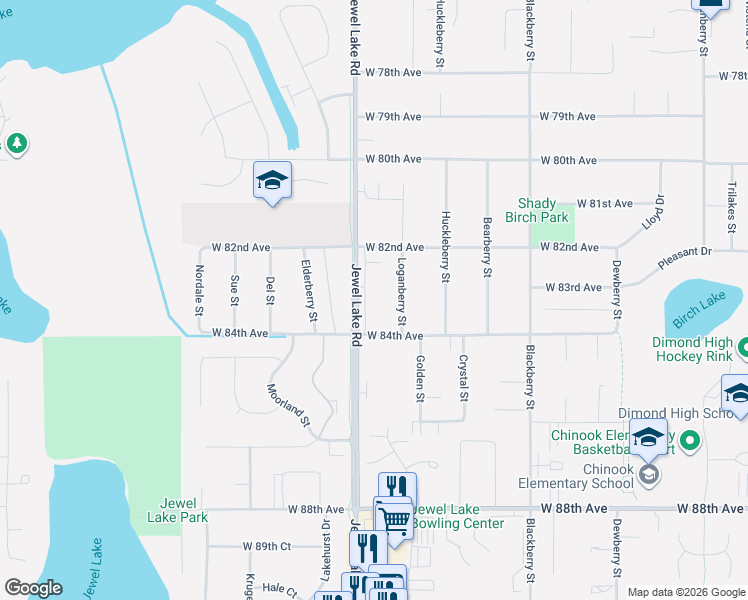 map of restaurants, bars, coffee shops, grocery stores, and more near 8234 Loganberry Street in Anchorage