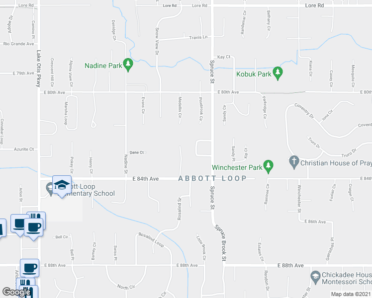 map of restaurants, bars, coffee shops, grocery stores, and more near 8261 Stratton Circle in Anchorage