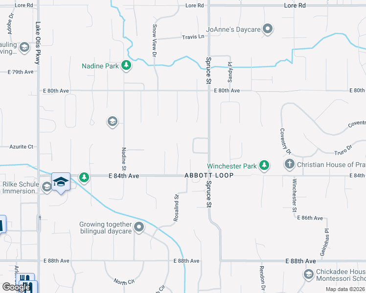 map of restaurants, bars, coffee shops, grocery stores, and more near 8261 Stratton Circle in Anchorage