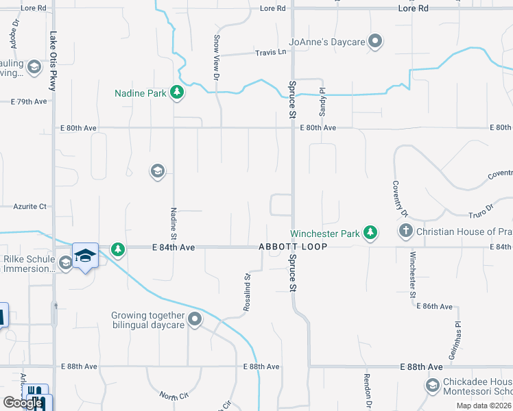 map of restaurants, bars, coffee shops, grocery stores, and more near 8261 Stratton Circle in Anchorage