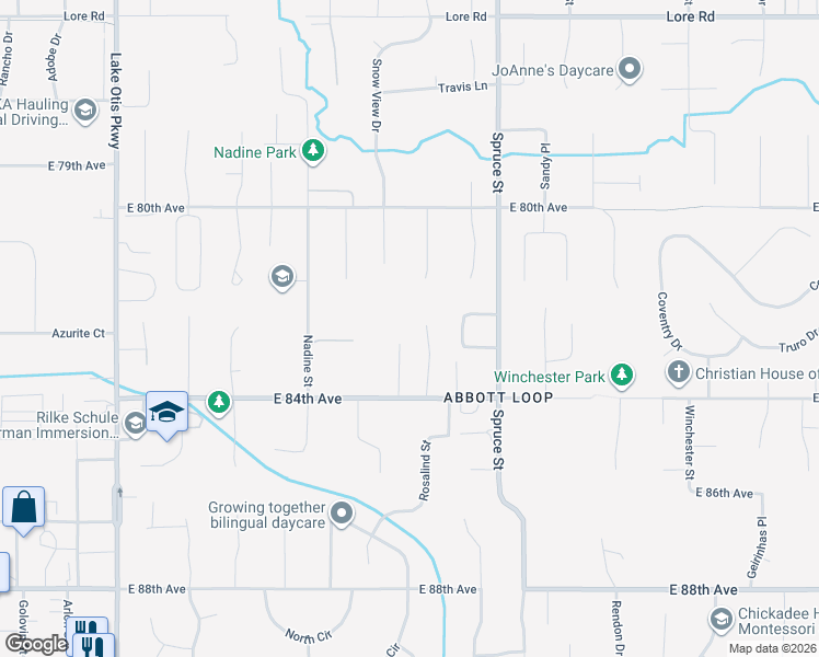 map of restaurants, bars, coffee shops, grocery stores, and more near 8250 Stratton Cir in Anchorage