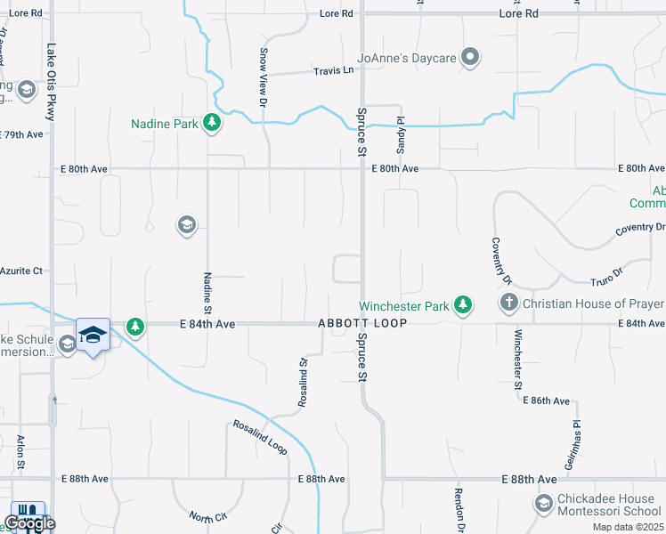 map of restaurants, bars, coffee shops, grocery stores, and more near 3345 Kendall Loop in Anchorage