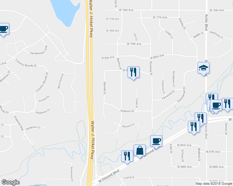 map of restaurants, bars, coffee shops, grocery stores, and more near 8214 Mentra Street in Anchorage