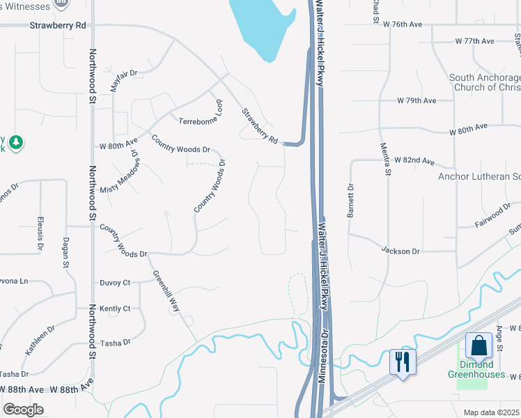 map of restaurants, bars, coffee shops, grocery stores, and more near 8400 Berry Patch Drive in Anchorage