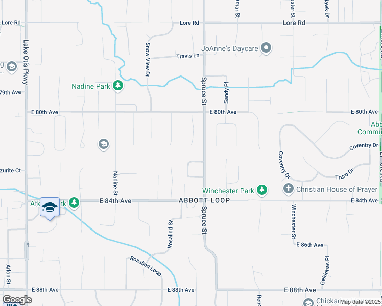 map of restaurants, bars, coffee shops, grocery stores, and more near 3309 Kendall Loop in Anchorage