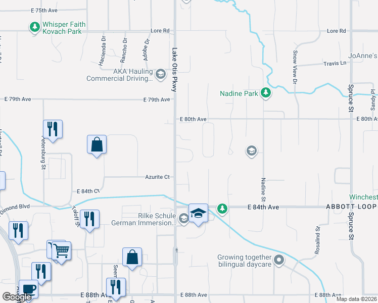 map of restaurants, bars, coffee shops, grocery stores, and more near 8101 Sockeye Loop in Anchorage