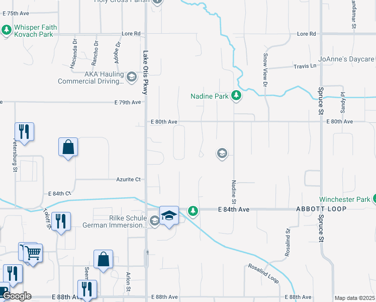 map of restaurants, bars, coffee shops, grocery stores, and more near 8080 Clear Haven Circle in Anchorage