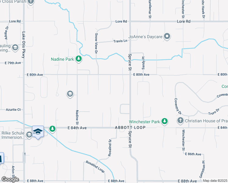 map of restaurants, bars, coffee shops, grocery stores, and more near 8051 Medellin Circle in Anchorage