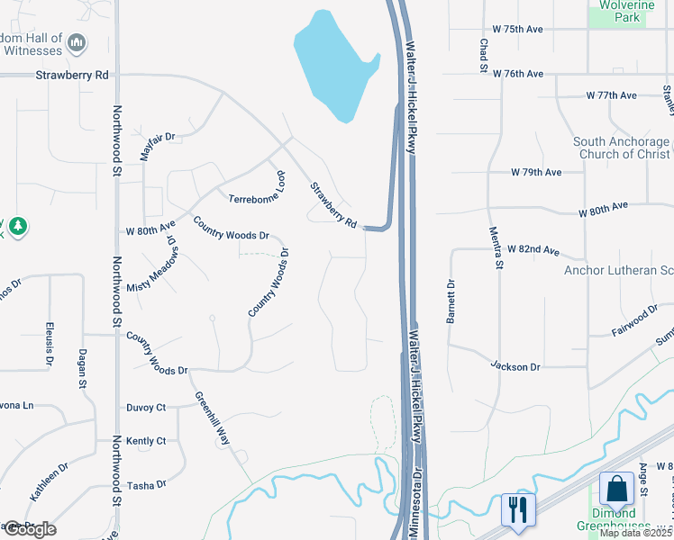 map of restaurants, bars, coffee shops, grocery stores, and more near 8470 Berry Patch Dr in Anchorage