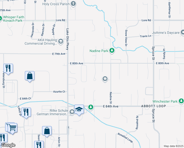 map of restaurants, bars, coffee shops, grocery stores, and more near 8080 Clear Haven Circle in Anchorage