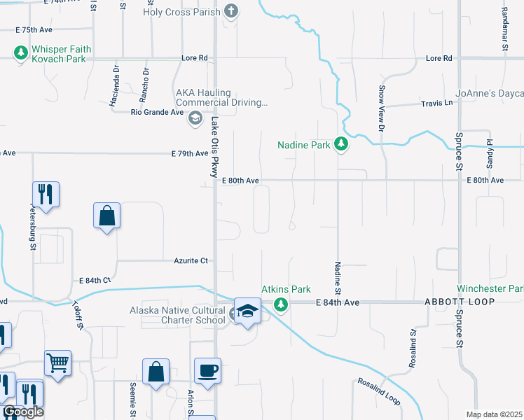 map of restaurants, bars, coffee shops, grocery stores, and more near 8147 Marsha Loop in Anchorage