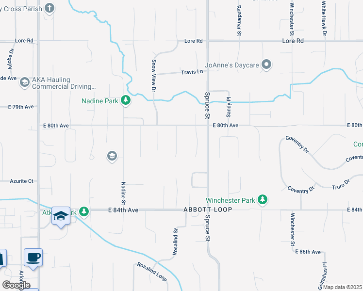 map of restaurants, bars, coffee shops, grocery stores, and more near 8051 Medellin Circle in Anchorage