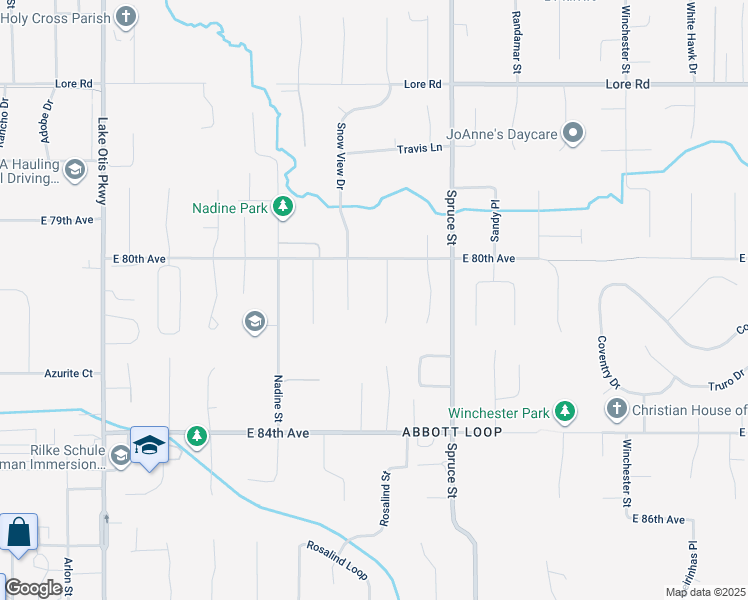 map of restaurants, bars, coffee shops, grocery stores, and more near 8050 Medellin Cir in Anchorage
