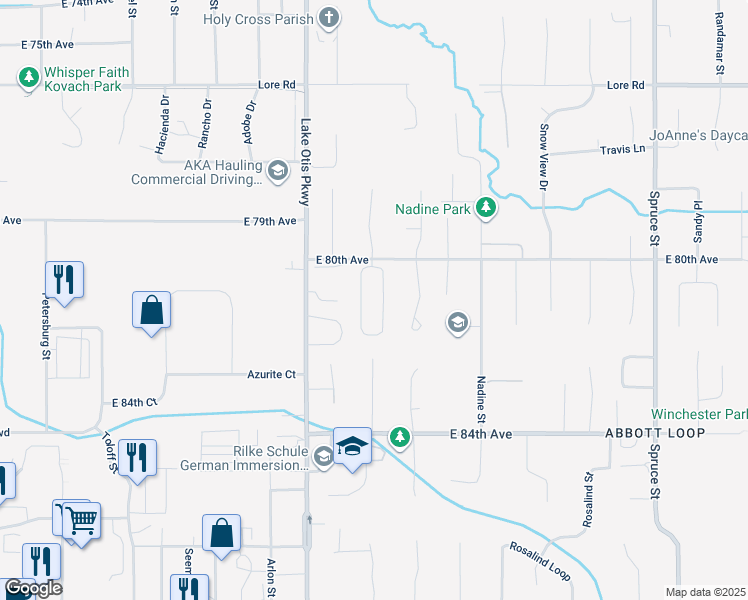 map of restaurants, bars, coffee shops, grocery stores, and more near 8020 Marsha Loop in Anchorage