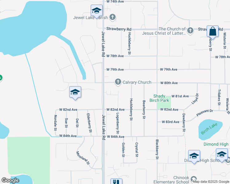 map of restaurants, bars, coffee shops, grocery stores, and more near 8036 Loganberry Street in Anchorage