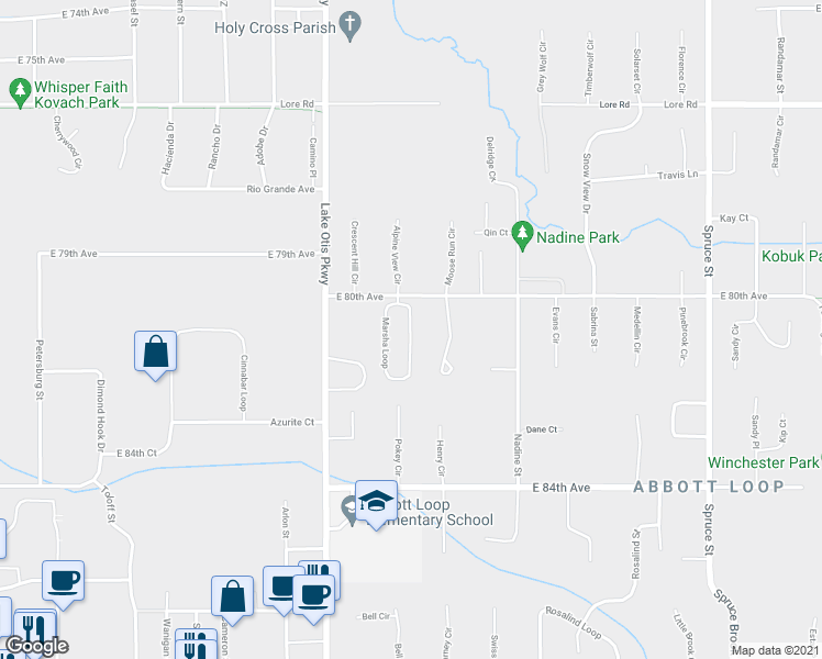 map of restaurants, bars, coffee shops, grocery stores, and more near 8122-8160 Marsha Loop in Anchorage
