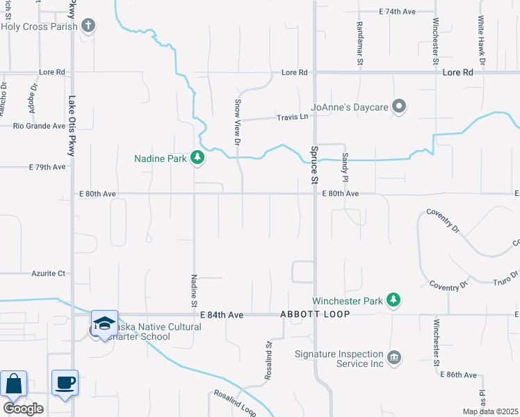 map of restaurants, bars, coffee shops, grocery stores, and more near 8050 Medellin Circle in Anchorage