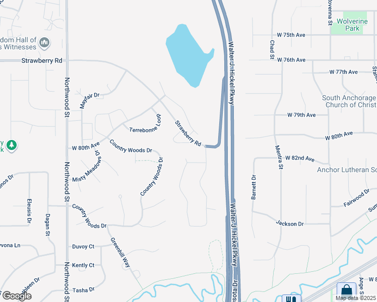 map of restaurants, bars, coffee shops, grocery stores, and more near 8470 Berry Patch Drive in Anchorage