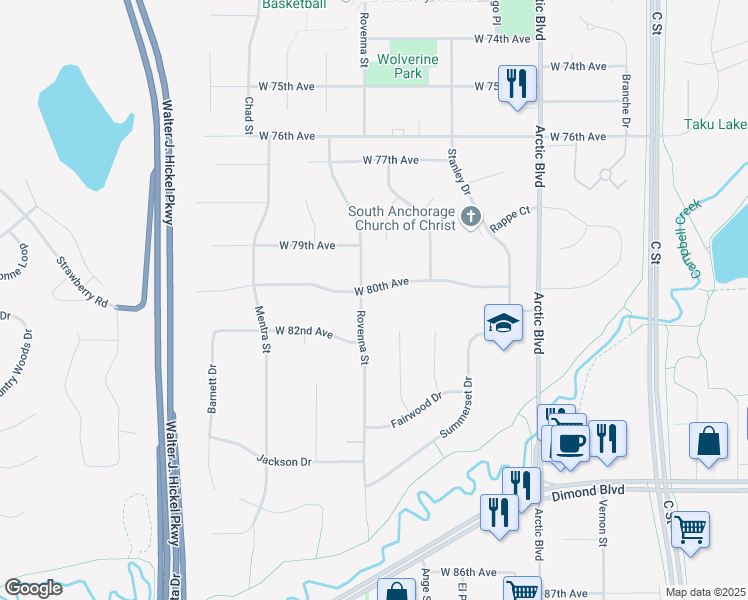 map of restaurants, bars, coffee shops, grocery stores, and more near 1026 West 80th Avenue in Anchorage