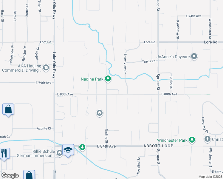 map of restaurants, bars, coffee shops, grocery stores, and more near 3030 Cheyenne Court in Anchorage