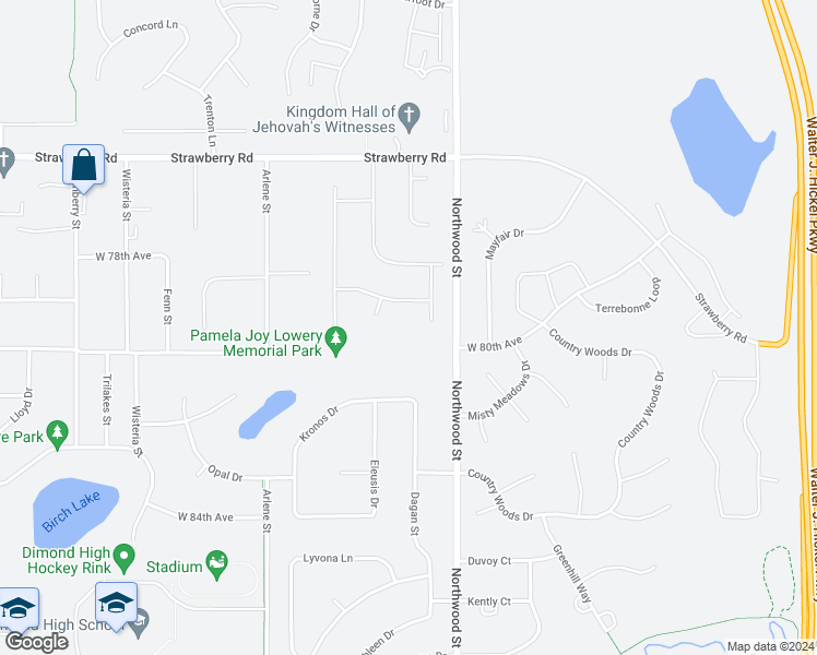 map of restaurants, bars, coffee shops, grocery stores, and more near 2400 West 79th Avenue in Anchorage