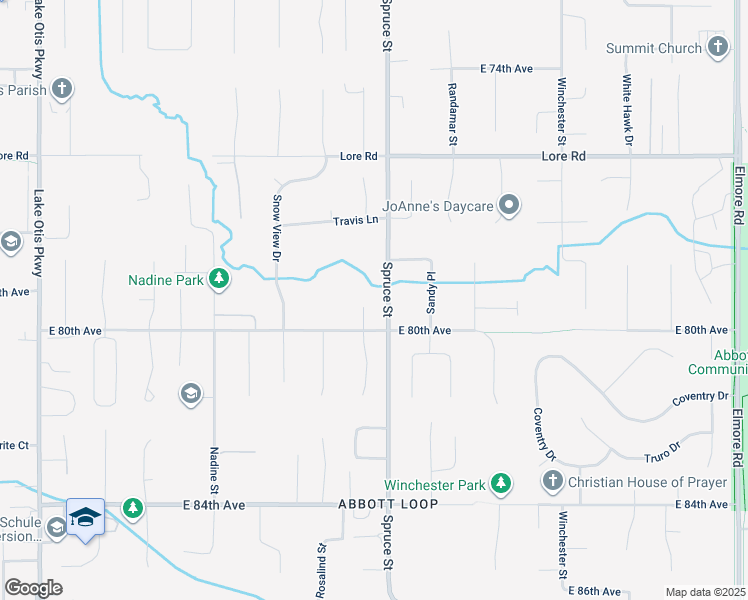map of restaurants, bars, coffee shops, grocery stores, and more near 7911 Little Moose Circle in Anchorage
