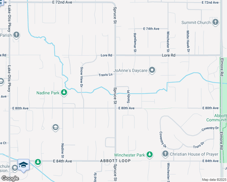 map of restaurants, bars, coffee shops, grocery stores, and more near 7911 Little Moose Circle in Anchorage