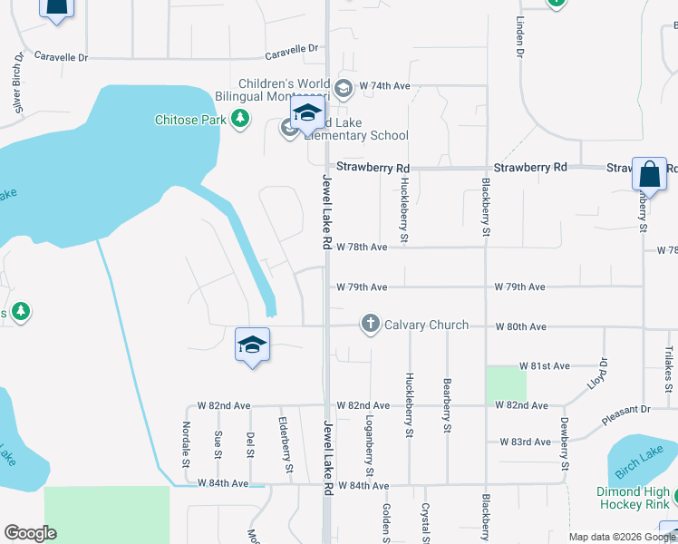 map of restaurants, bars, coffee shops, grocery stores, and more near 7847 Jewel Lake Road in Anchorage