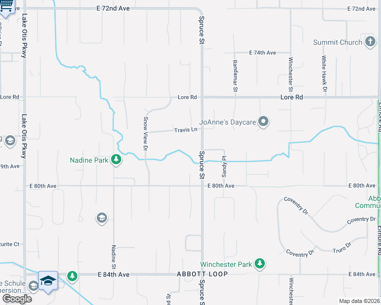 map of restaurants, bars, coffee shops, grocery stores, and more near 7911 Little Moose Circle in Anchorage