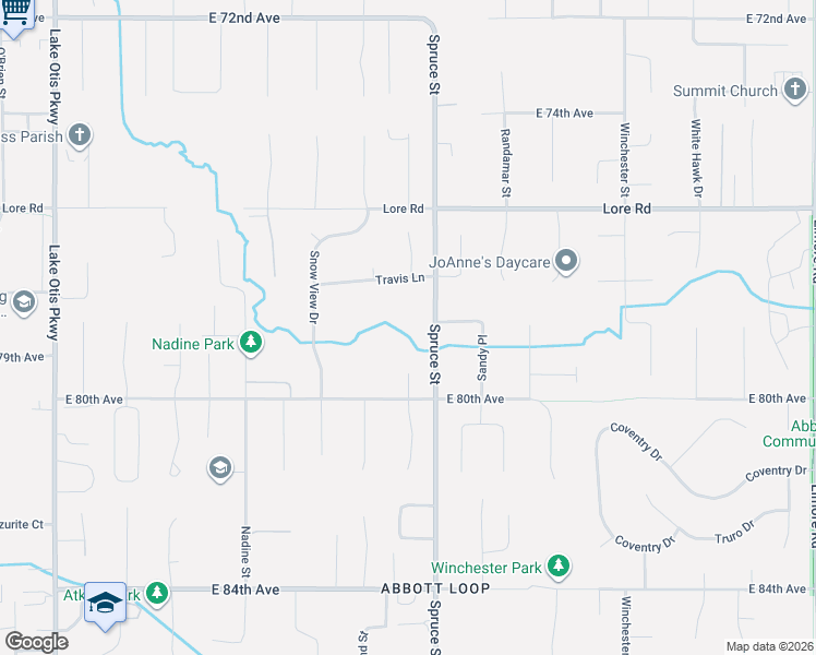 map of restaurants, bars, coffee shops, grocery stores, and more near 7911 Little Moose Circle in Anchorage