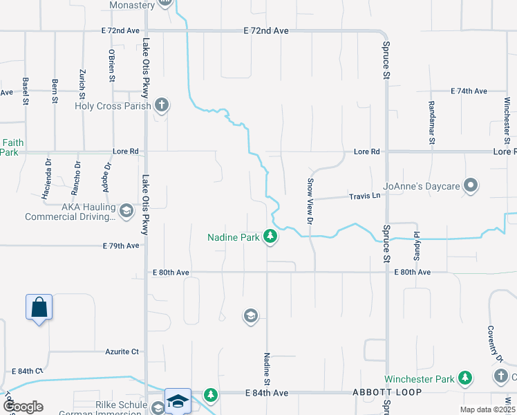 map of restaurants, bars, coffee shops, grocery stores, and more near 7751 Delridge Circle in Anchorage