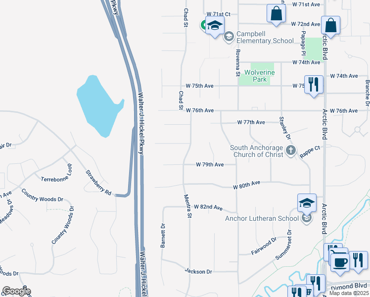 map of restaurants, bars, coffee shops, grocery stores, and more near 1300 West 78th Avenue in Anchorage