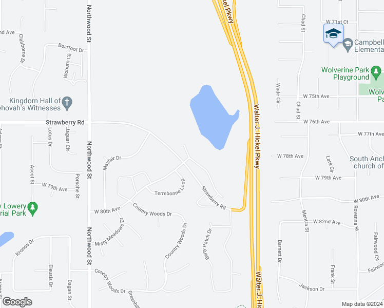 map of restaurants, bars, coffee shops, grocery stores, and more near 7733 Strawberry Cottage Way in Anchorage