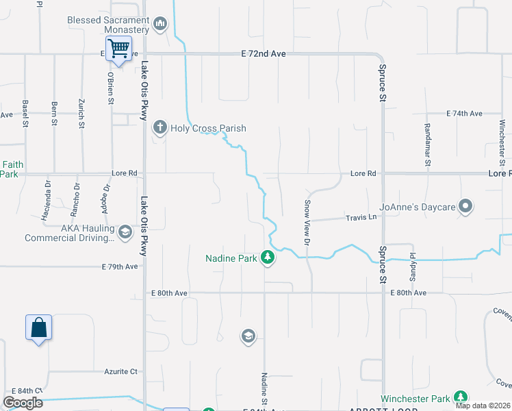 map of restaurants, bars, coffee shops, grocery stores, and more near 7751 Delridge Circle in Anchorage