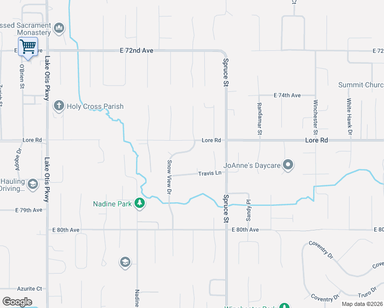map of restaurants, bars, coffee shops, grocery stores, and more near 7551 Solarset Circle in Anchorage