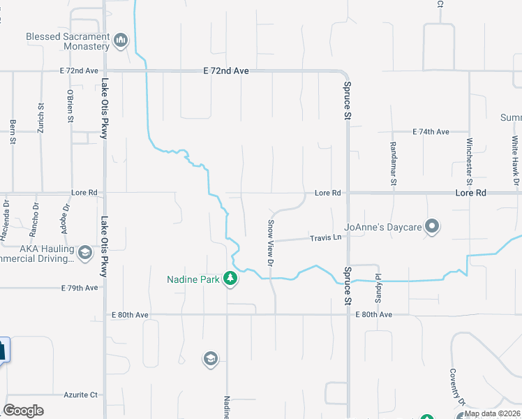 map of restaurants, bars, coffee shops, grocery stores, and more near 7554 Timberwolf Circle in Anchorage