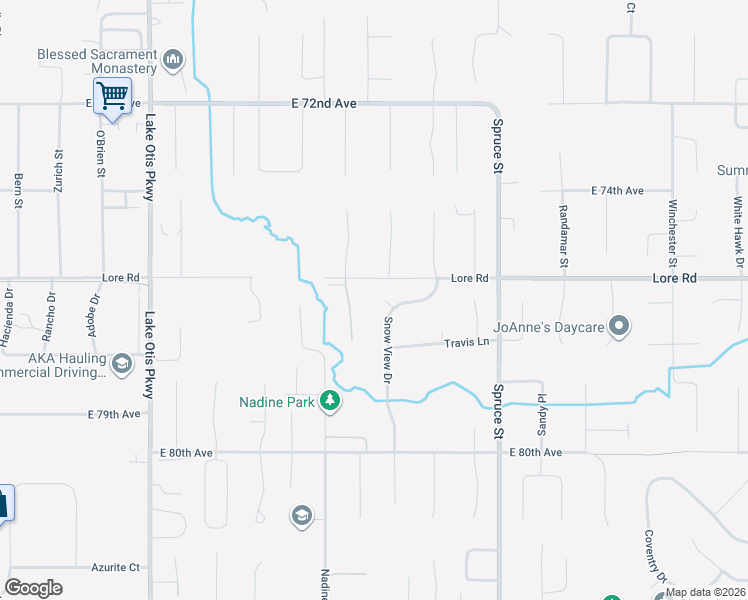 map of restaurants, bars, coffee shops, grocery stores, and more near 7554 Timberwolf Circle in Anchorage
