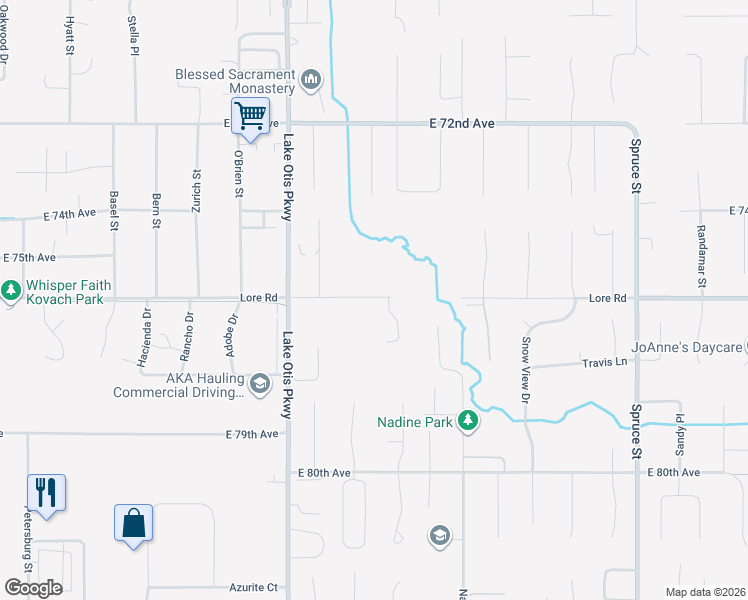 map of restaurants, bars, coffee shops, grocery stores, and more near 2748 Lore Road in Anchorage
