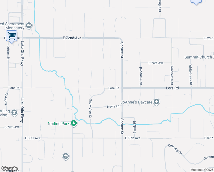 map of restaurants, bars, coffee shops, grocery stores, and more near 7551 Solarset Circle in Anchorage