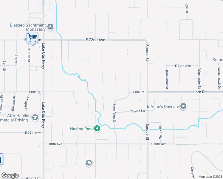 map of restaurants, bars, coffee shops, grocery stores, and more near 7554 Timberwolf Circle in Anchorage