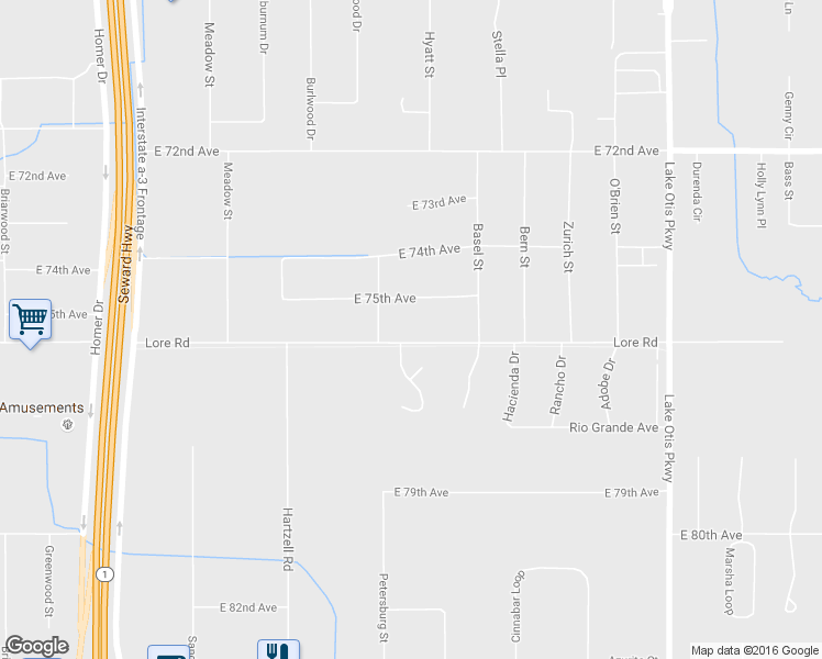 map of restaurants, bars, coffee shops, grocery stores, and more near 2027 Applewood Circle in Anchorage