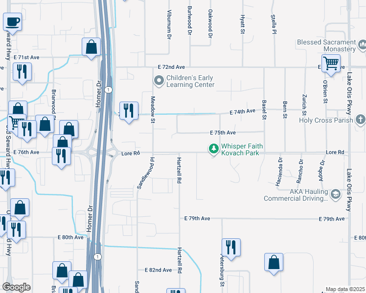 map of restaurants, bars, coffee shops, grocery stores, and more near 1811 Lore Road in Anchorage