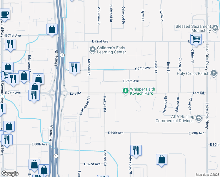map of restaurants, bars, coffee shops, grocery stores, and more near 1811 Lore Road in Anchorage