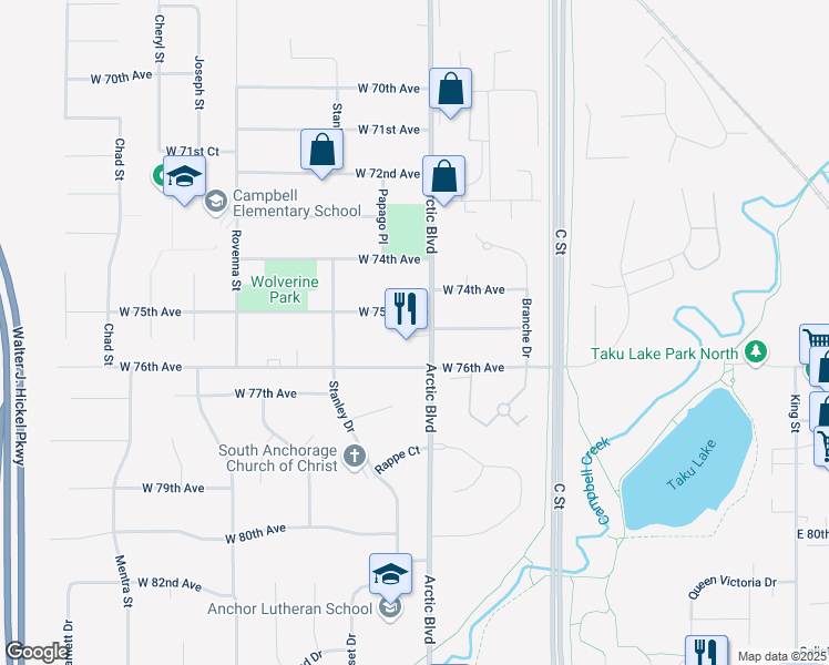 map of restaurants, bars, coffee shops, grocery stores, and more near in Anchorage